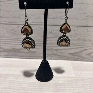 Elegant Silver and Brown Dangle Earrings